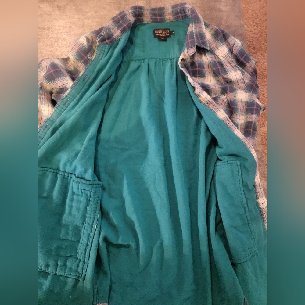 Pendleton Blue/Green Plaid Lined Shirtjacket Long… - image 7